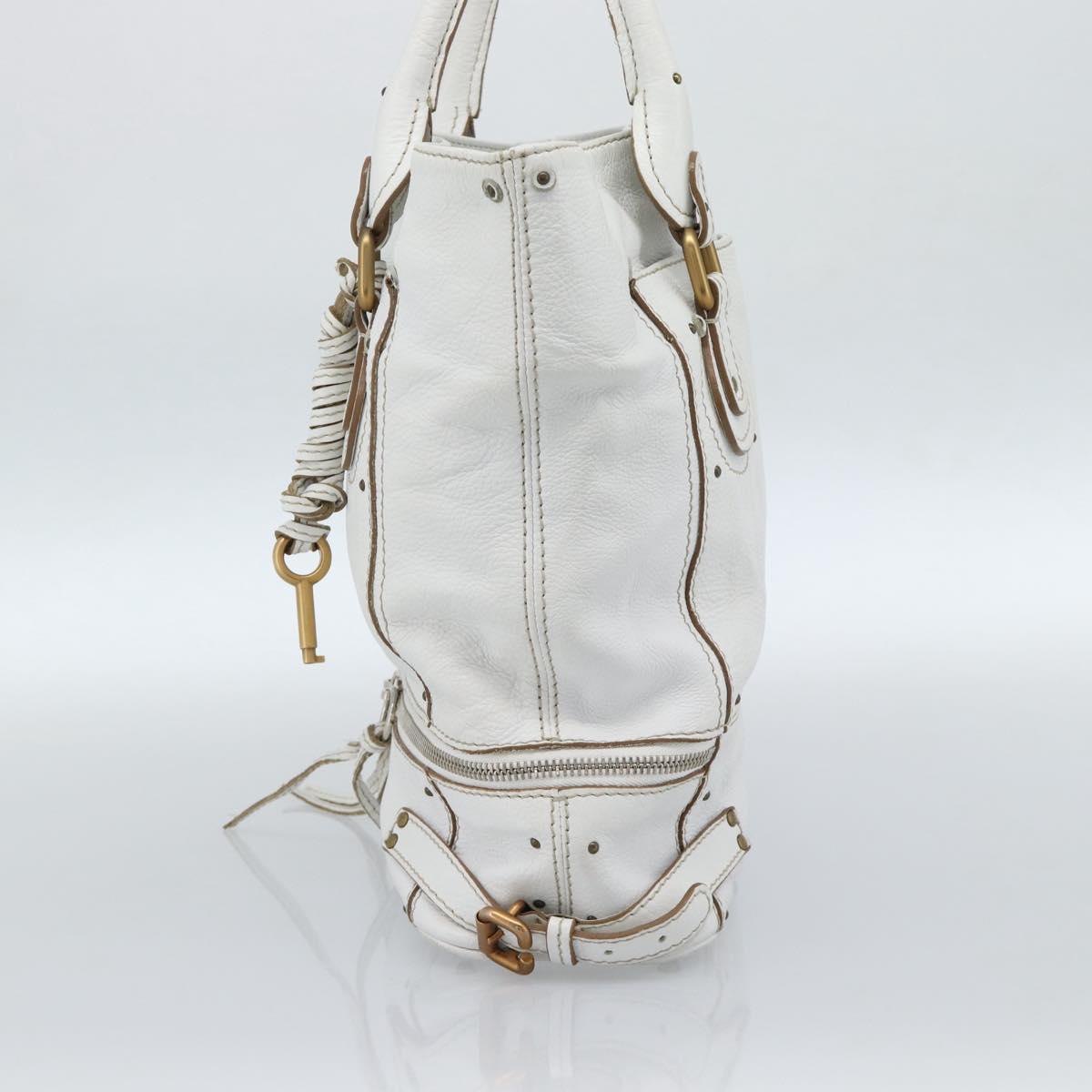 Chloe Paddington Tote Bag Leather White Gold Silver Auth bs35586A