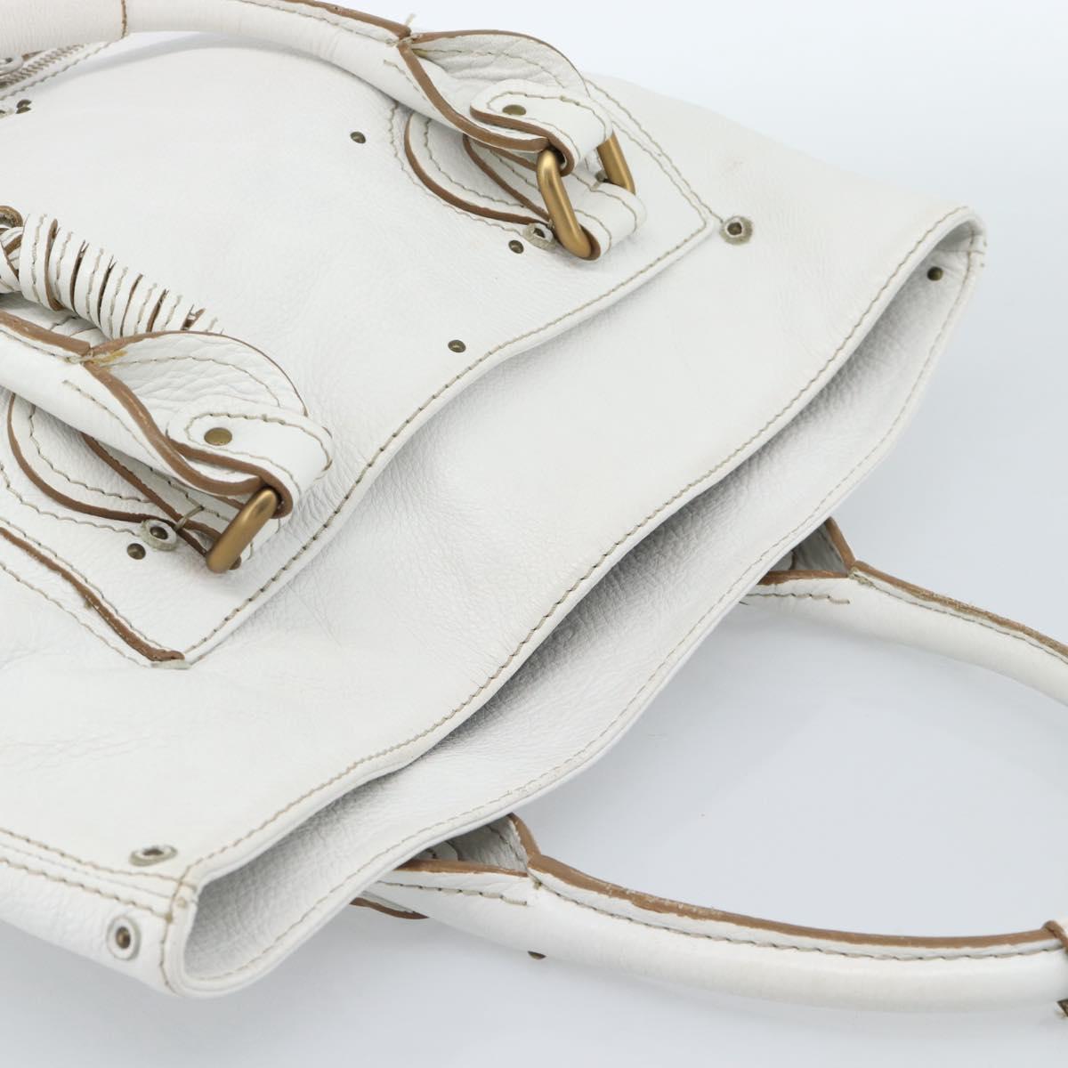 Chloe Paddington Tote Bag Leather White Gold Silver Auth bs35586A