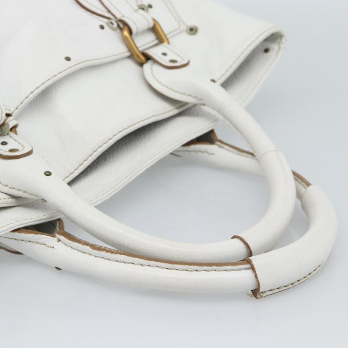 Chloe Paddington Tote Bag Leather White Gold Silver Auth bs35586A