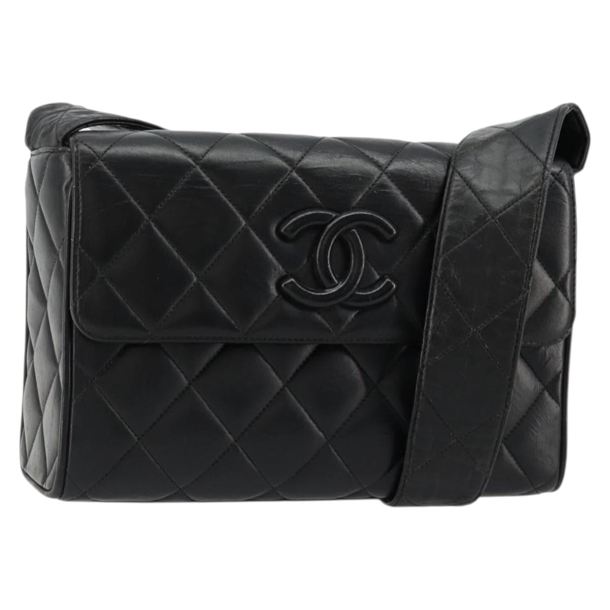 CHANEL Matelasse Shoulder Bag Lamb Skin Black Gold CC Auth bs35587