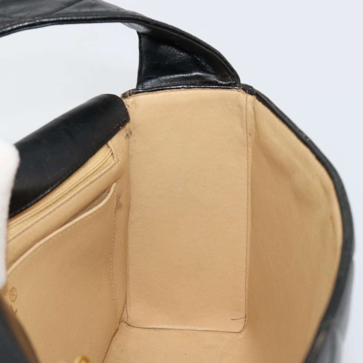 CHANEL Matelasse Shoulder Bag Lamb Skin Black Gold CC Auth bs35587