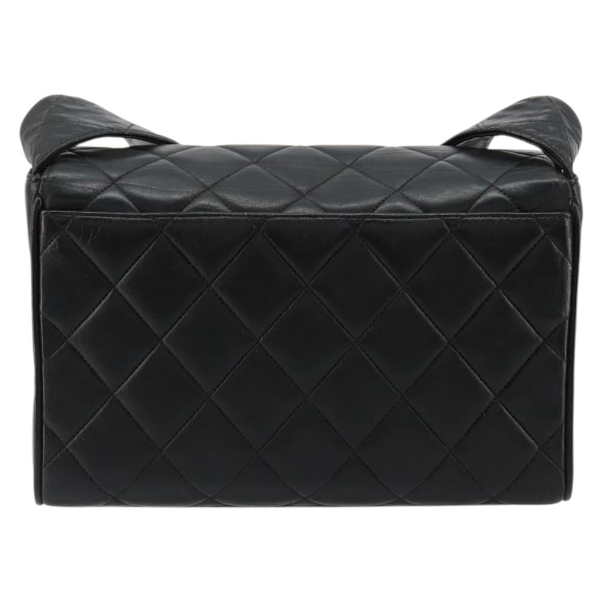 CHANEL Matelasse Shoulder Bag Lamb Skin Black Gold CC Auth bs35587