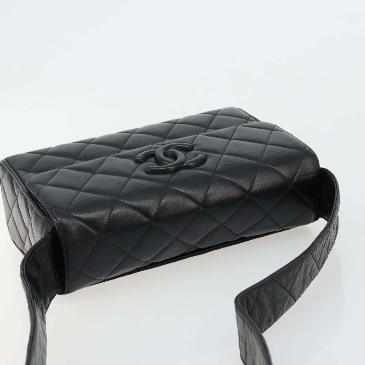 CHANEL Matelasse Shoulder Bag Lamb Skin Black Gold CC Auth bs35587