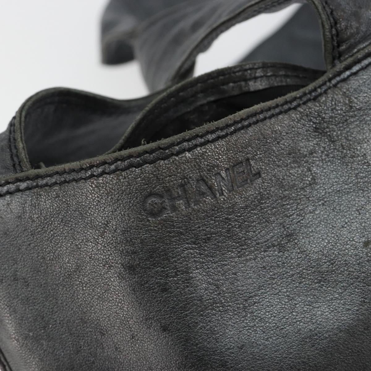 CHANEL Shoulder Bag Lamb Skin Gray Gold CC Auth bs35588