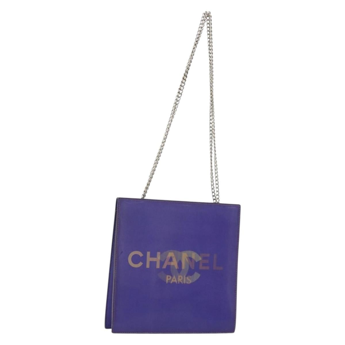 CHANEL Hologram Line Chain Shoulder Bag Nylon Purple Silver CC Auth bs35589A