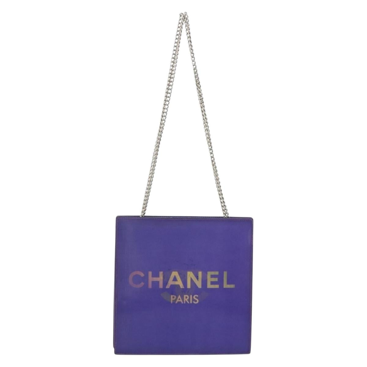CHANEL Hologram Line Chain Shoulder Bag Nylon Purple Silver CC Auth bs35589A