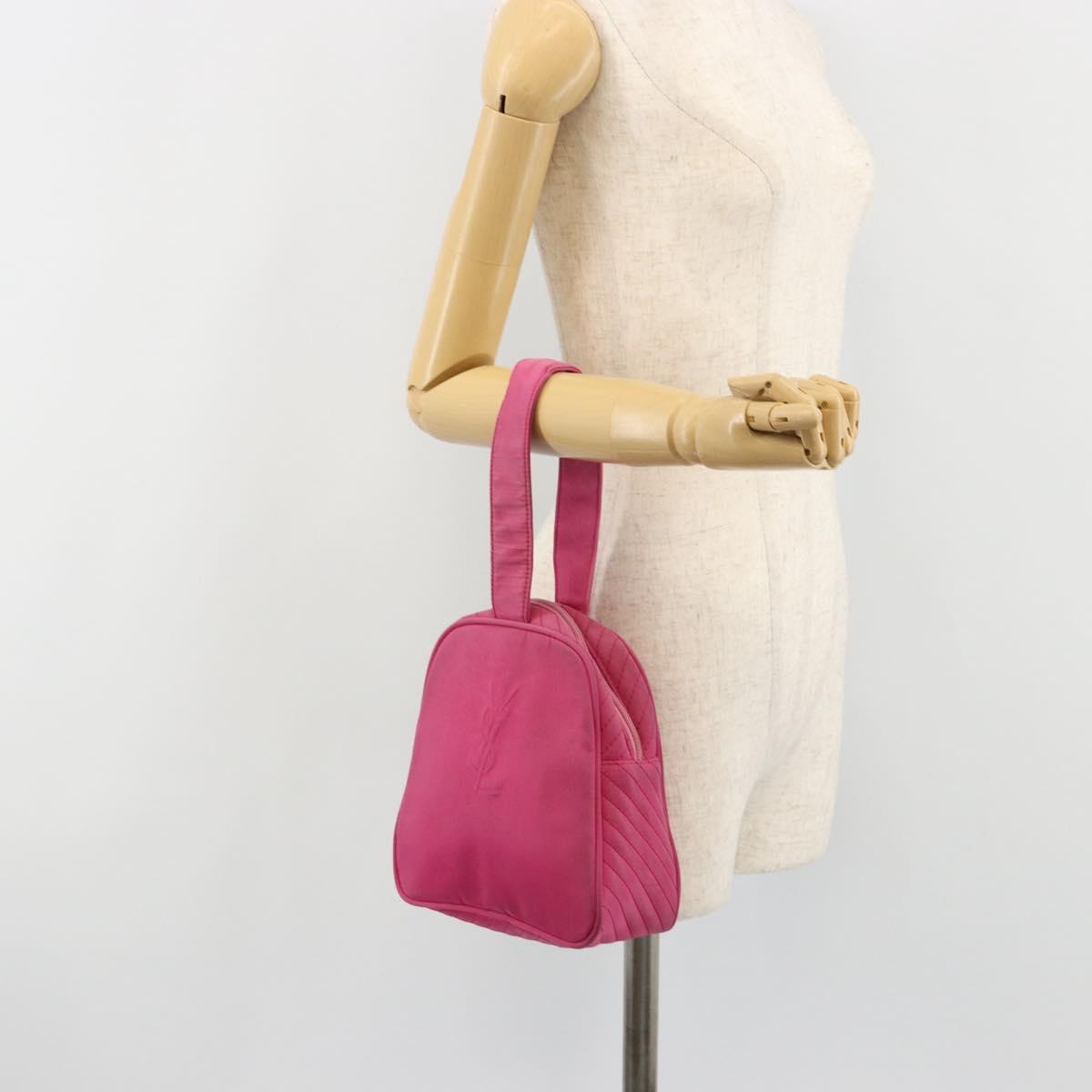 SAINT LAURENT Hand Bag Canvas Pink Gold Auth bs35590