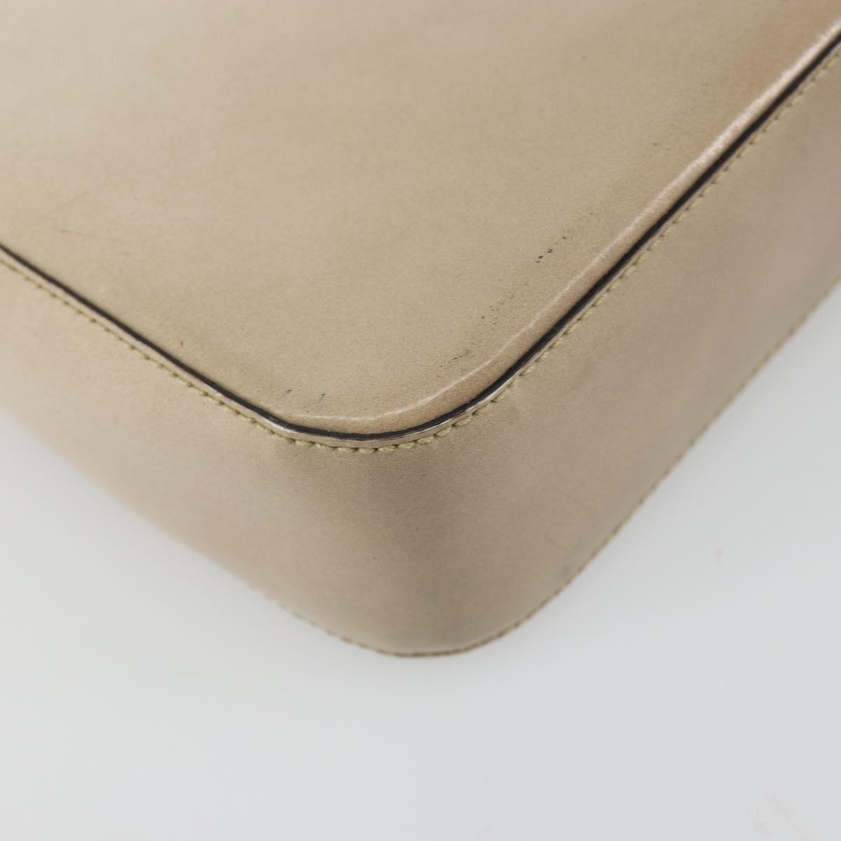 PRADA Shoulder Bag Patent leather Beige Silver Auth bs35591