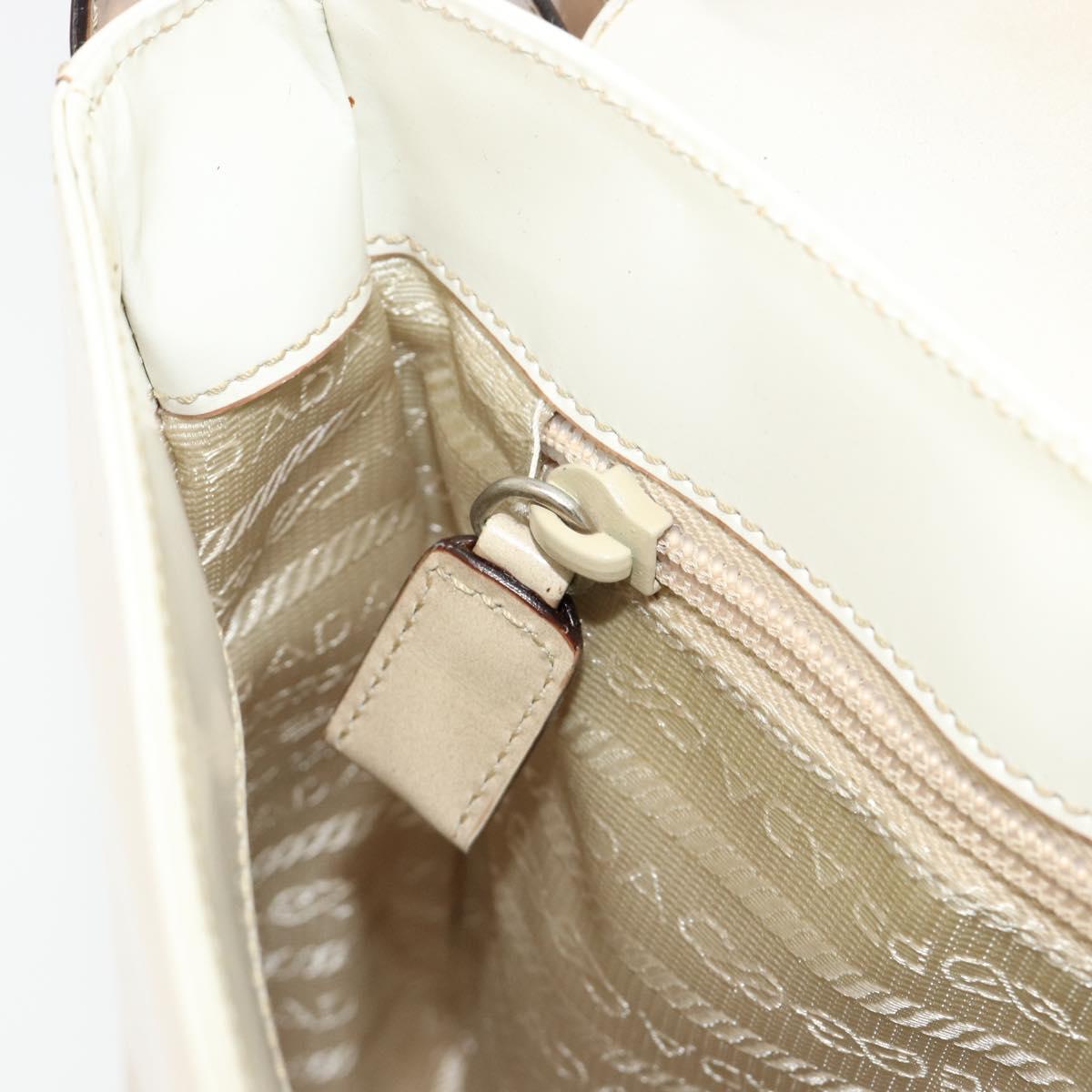 PRADA Shoulder Bag Patent leather Beige Silver Auth bs35591