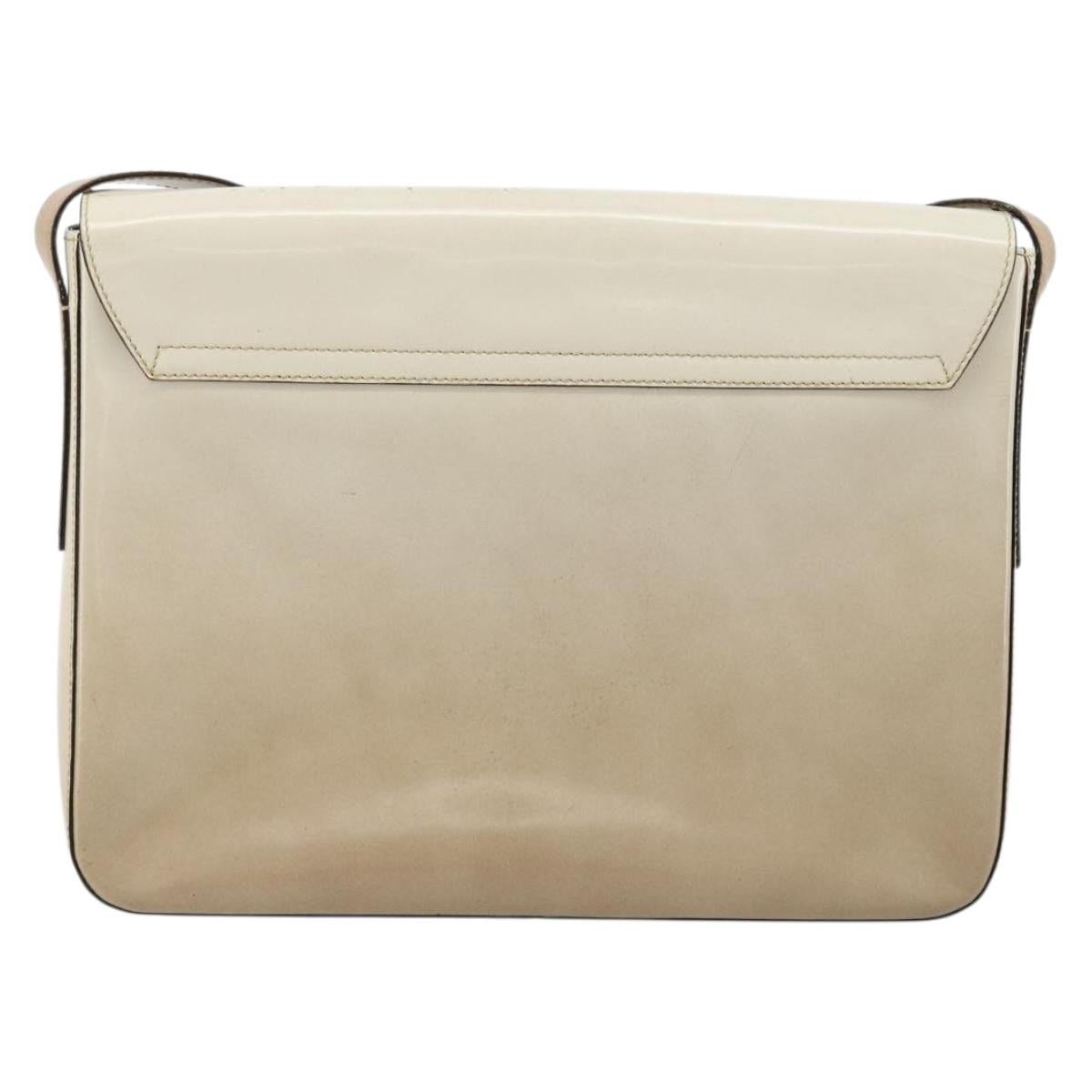 PRADA Shoulder Bag Patent leather Beige Silver Auth bs35591
