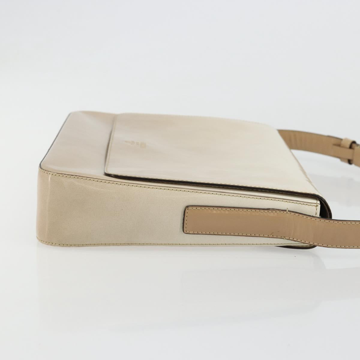 PRADA Shoulder Bag Patent leather Beige Silver Auth bs35591