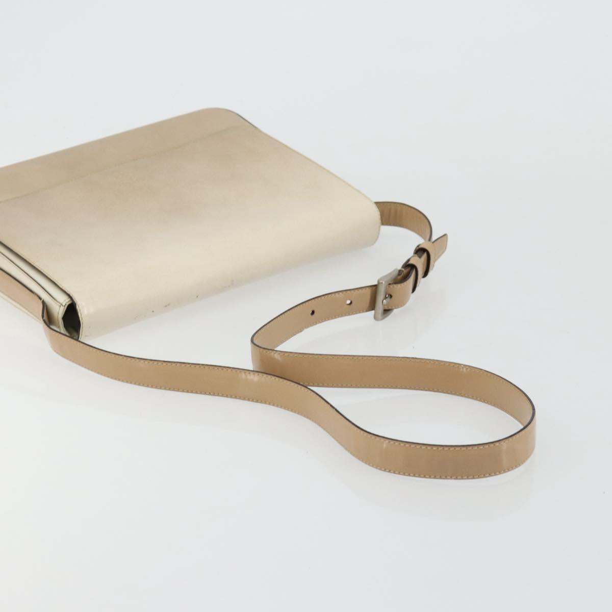 PRADA Shoulder Bag Patent leather Beige Silver Auth bs35591