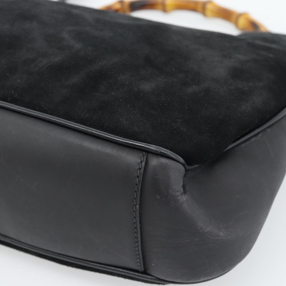 GUCCI Bamboo Shoulder Bag Suede 2way Black Gold 001 1014 1638 0 Auth bs35599