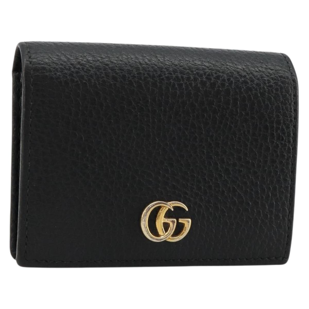 GUCCI GG Marmont Bifold Wallet Leather Black Gold 456126 Auth bs35602