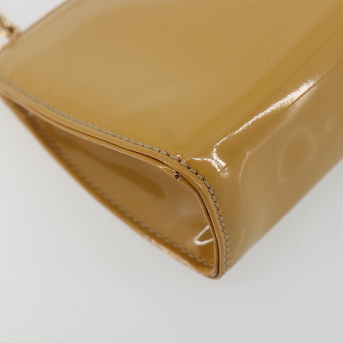 Salvatore Ferragamo Vara Ribbon Chain Bag Patent leather Beige Gold Auth bs35603