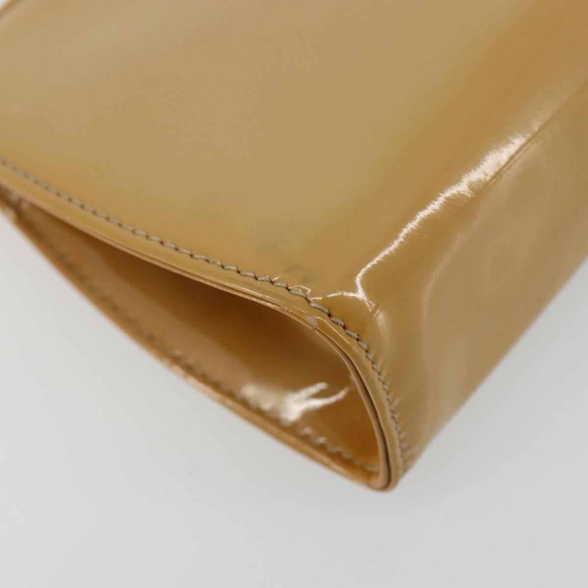 Salvatore Ferragamo Vara Ribbon Chain Bag Patent leather Beige Gold Auth bs35603