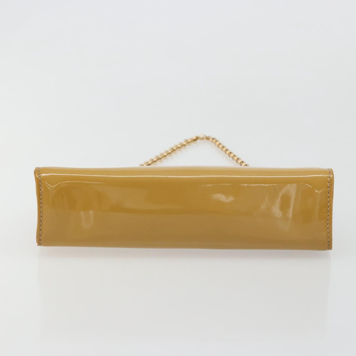 Salvatore Ferragamo Vara Ribbon Chain Bag Patent leather Beige Gold Auth bs35603