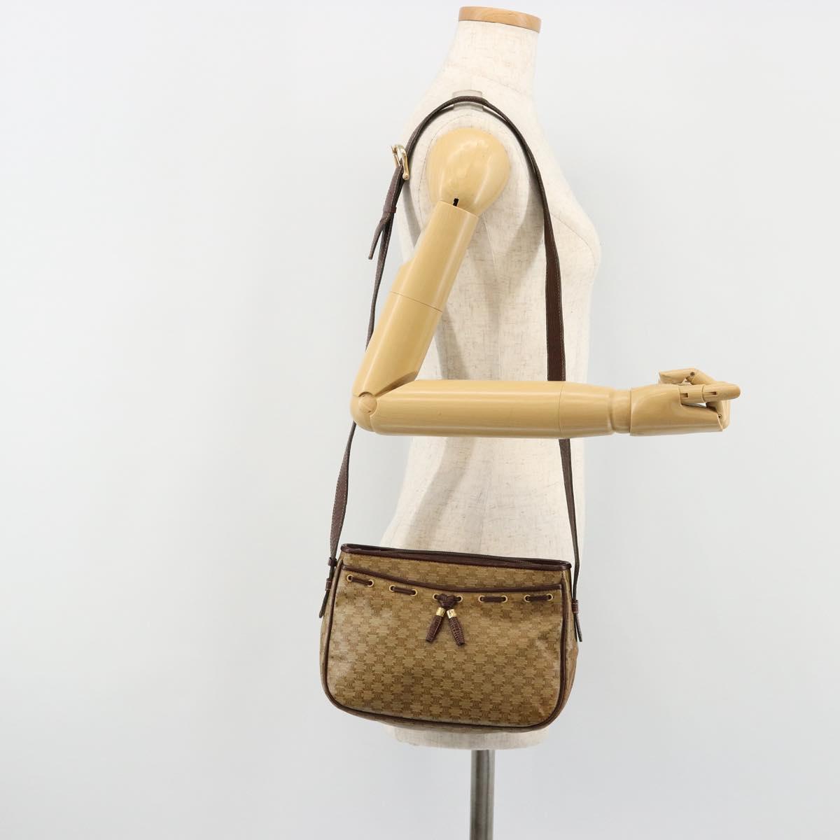 CELINE Macadam Canvas Shoulder Bag PVC Beige Gold Auth bs35608