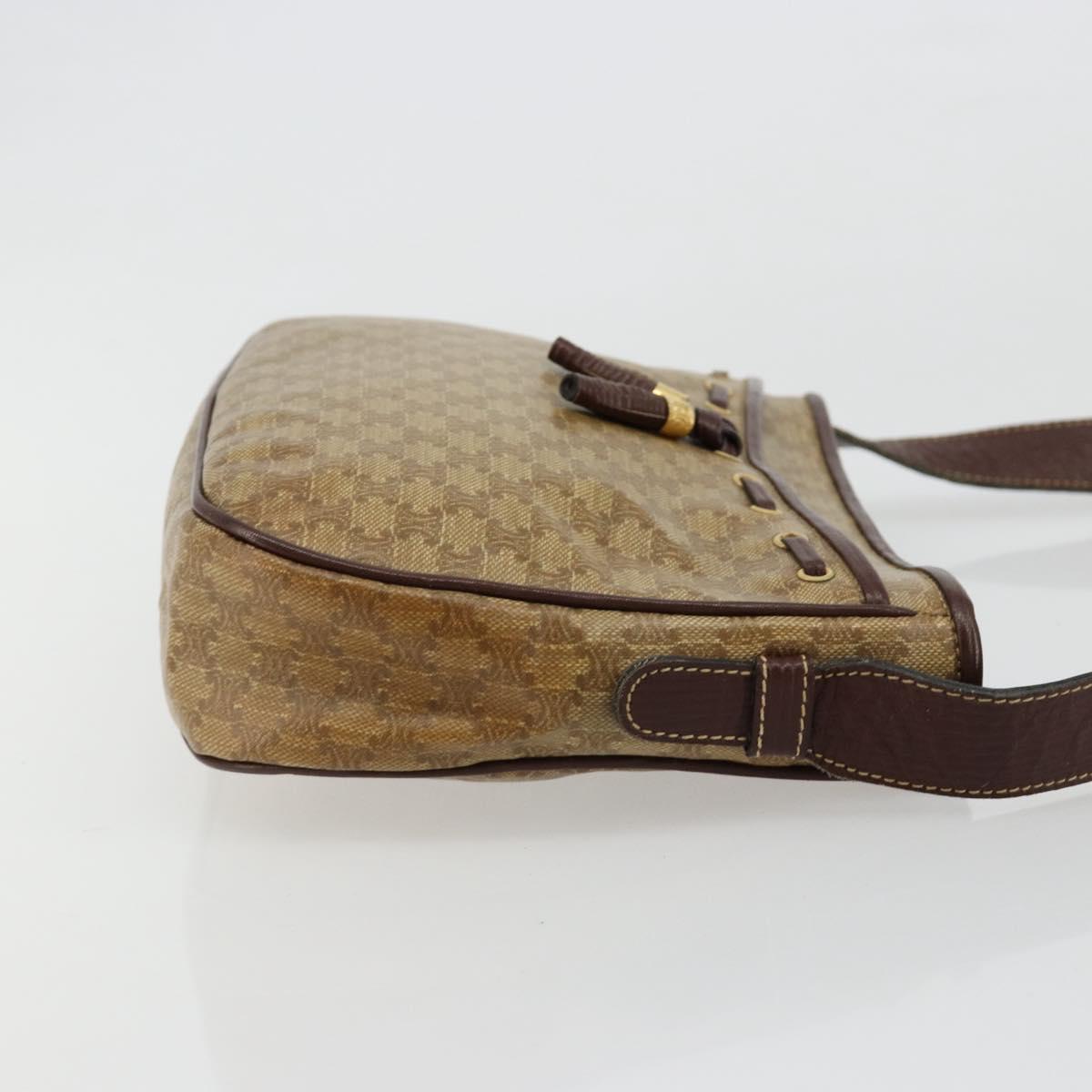 CELINE Macadam Canvas Shoulder Bag PVC Beige Gold Auth bs35608