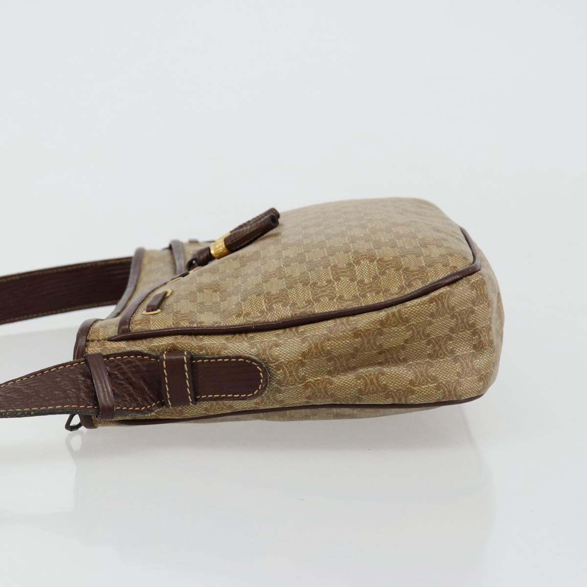CELINE Macadam Canvas Shoulder Bag PVC Beige Gold Auth bs35608
