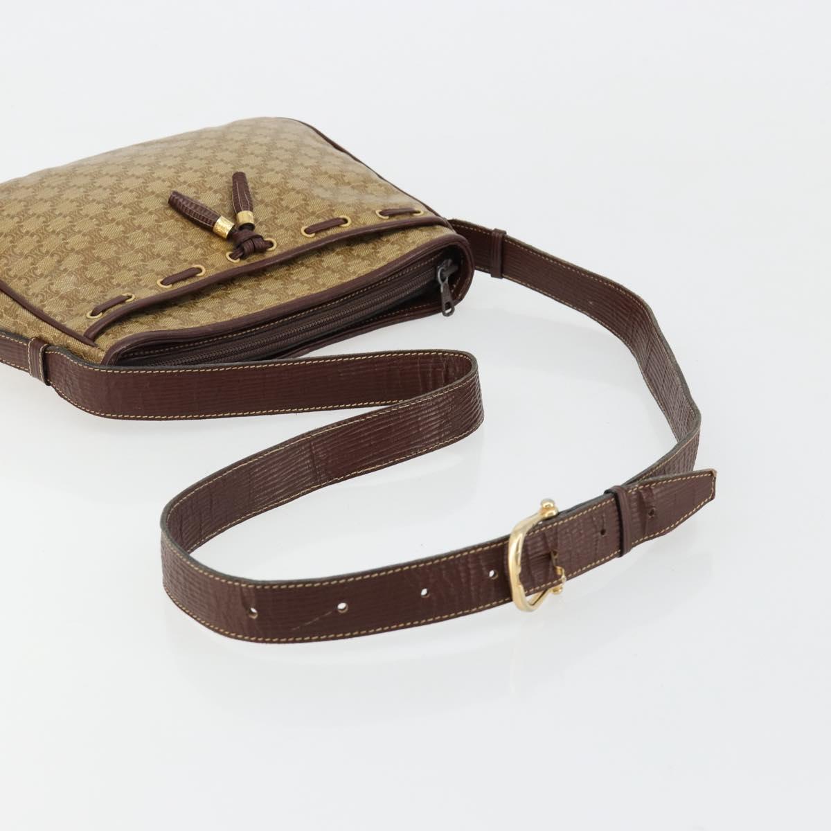 CELINE Macadam Canvas Shoulder Bag PVC Beige Gold Auth bs35608