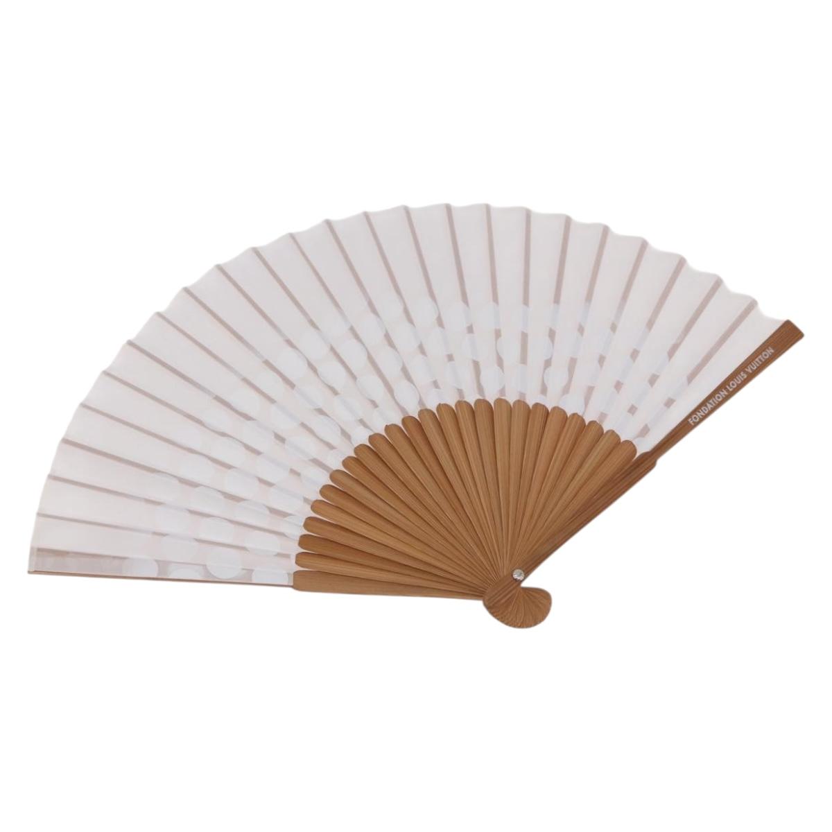 LOUIS VUITTON Fondation Japanese Fan Polyester White LV Auth bs35612V