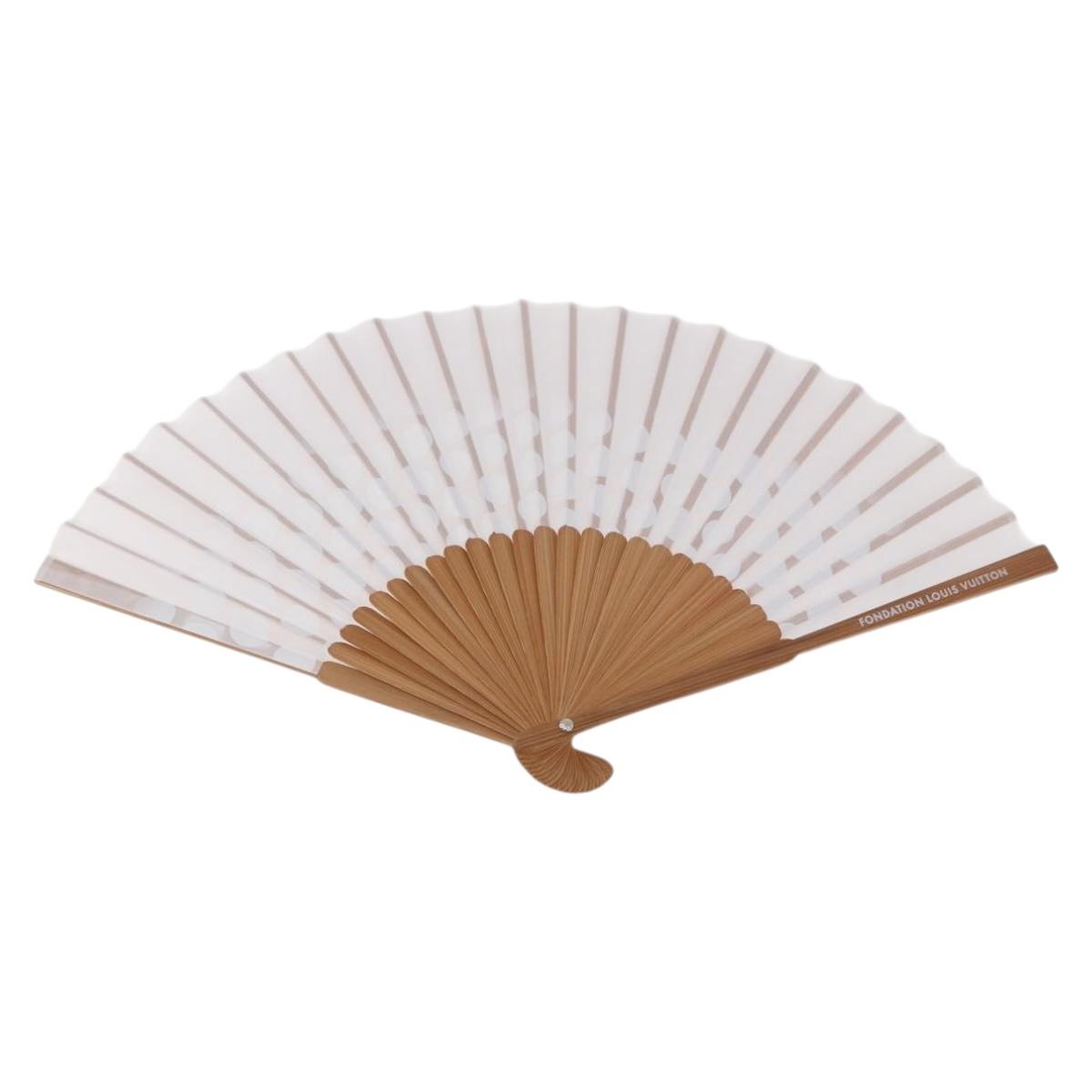 LOUIS VUITTON Fondation Japanese Fan Polyester White LV Auth bs35612V