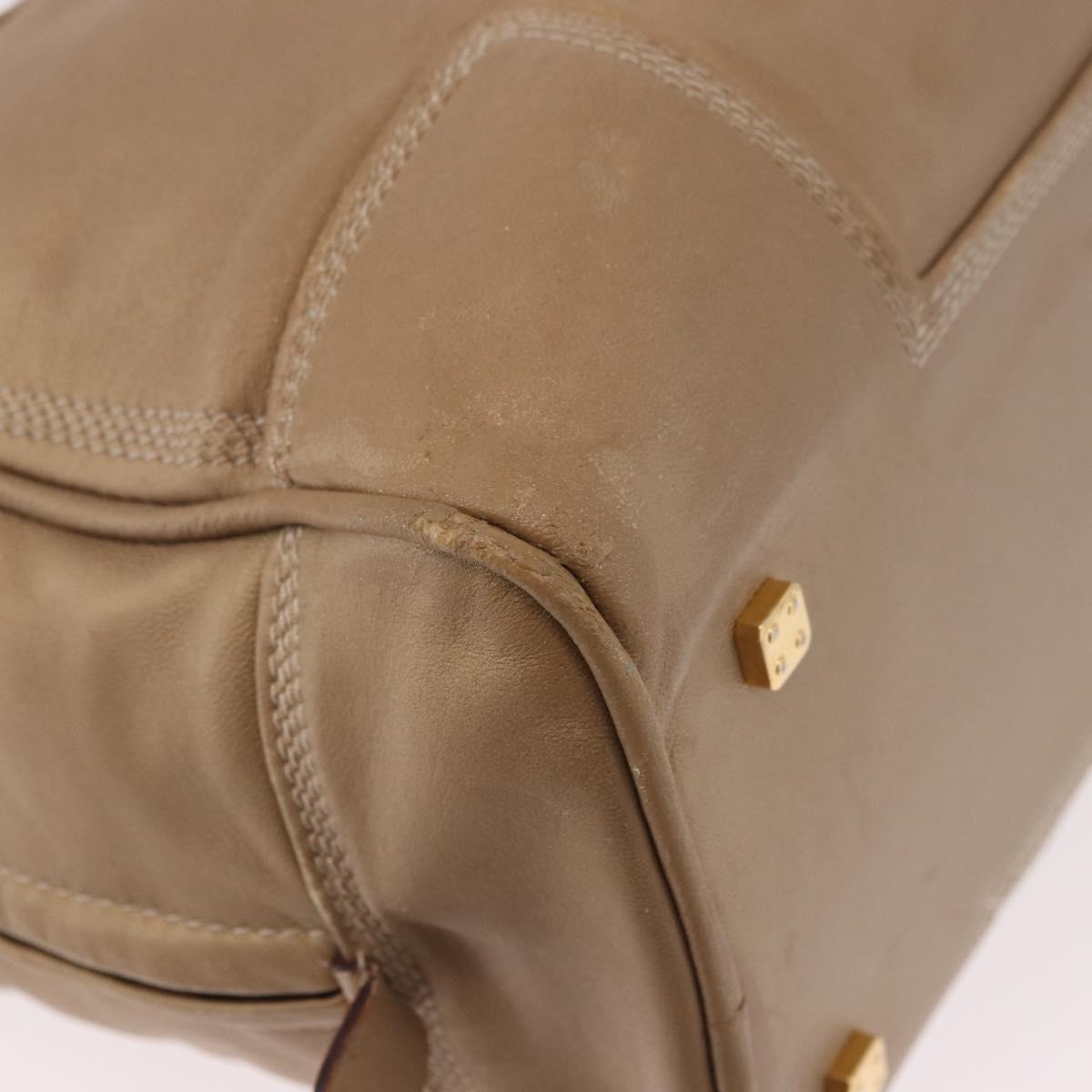 LOEWE Anagram Amazonas Hand Bag Leather Beige Gold Auth bs35616