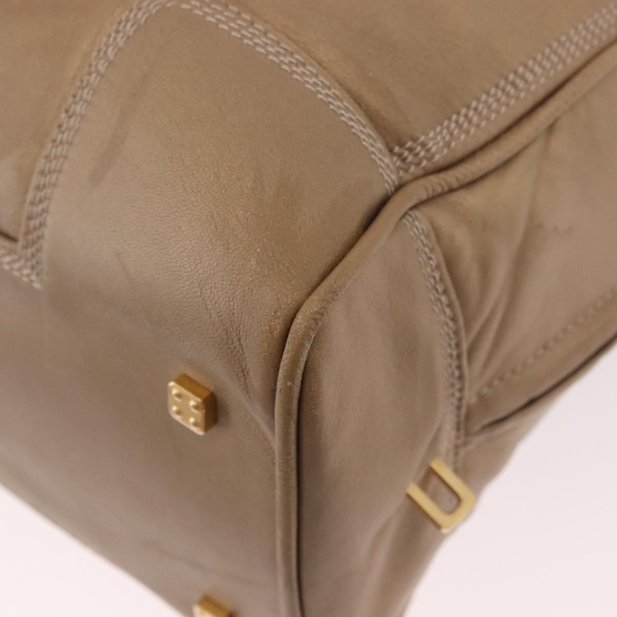 LOEWE Anagram Amazonas Hand Bag Leather Beige Gold Auth bs35616