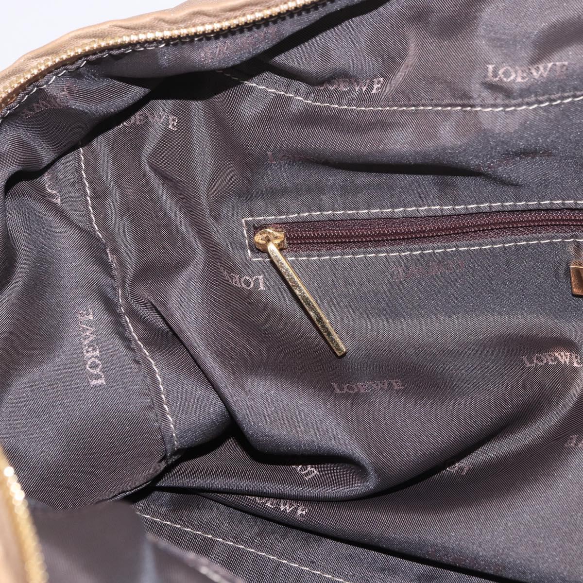 LOEWE Anagram Amazonas Hand Bag Leather Beige Gold Auth bs35616