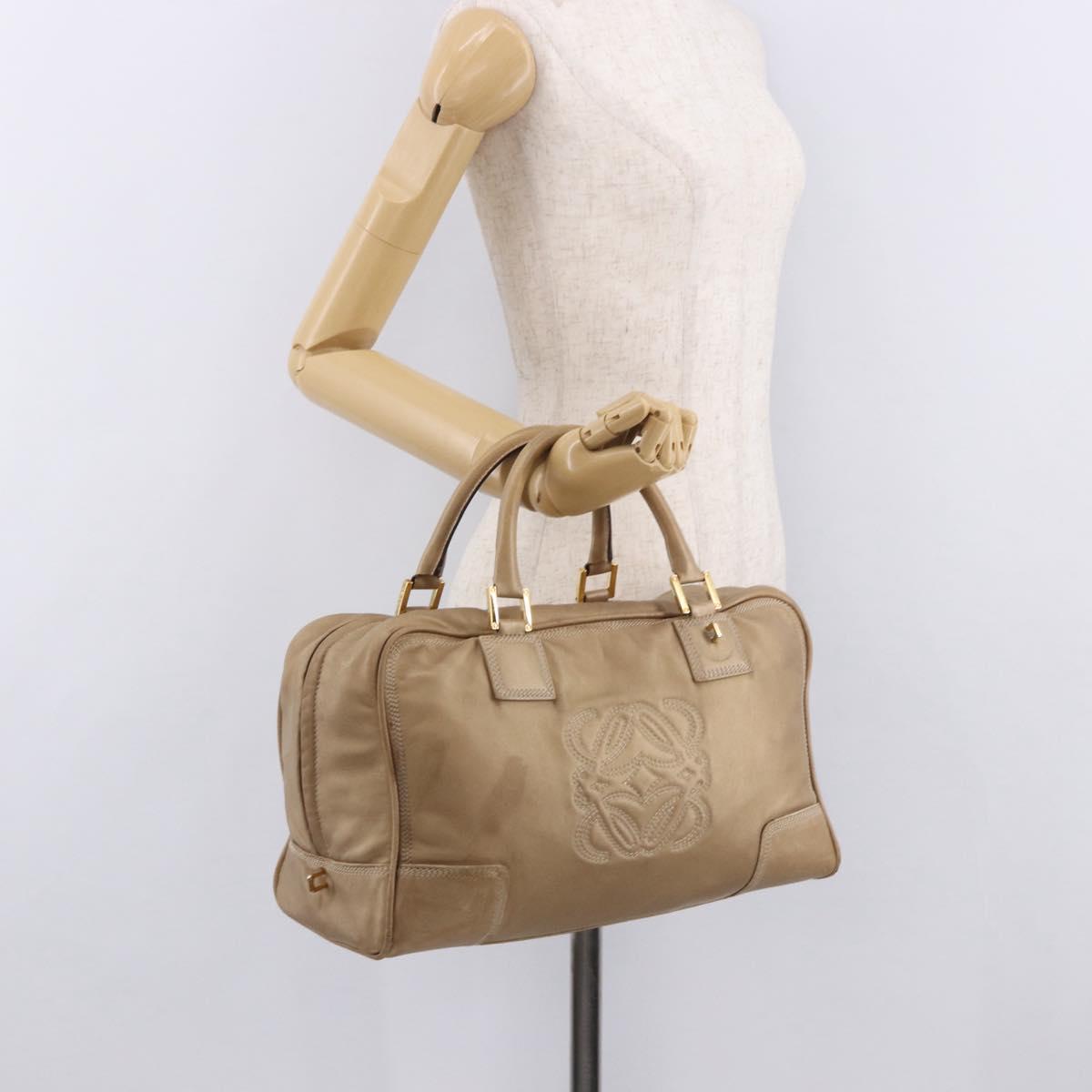 LOEWE Anagram Amazonas Hand Bag Leather Beige Gold Auth bs35616