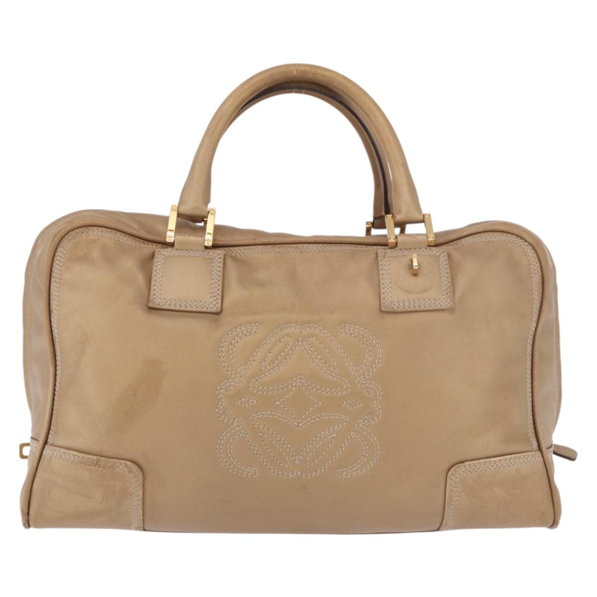 LOEWE Anagram Amazonas Hand Bag Leather Beige Gold Auth bs35616