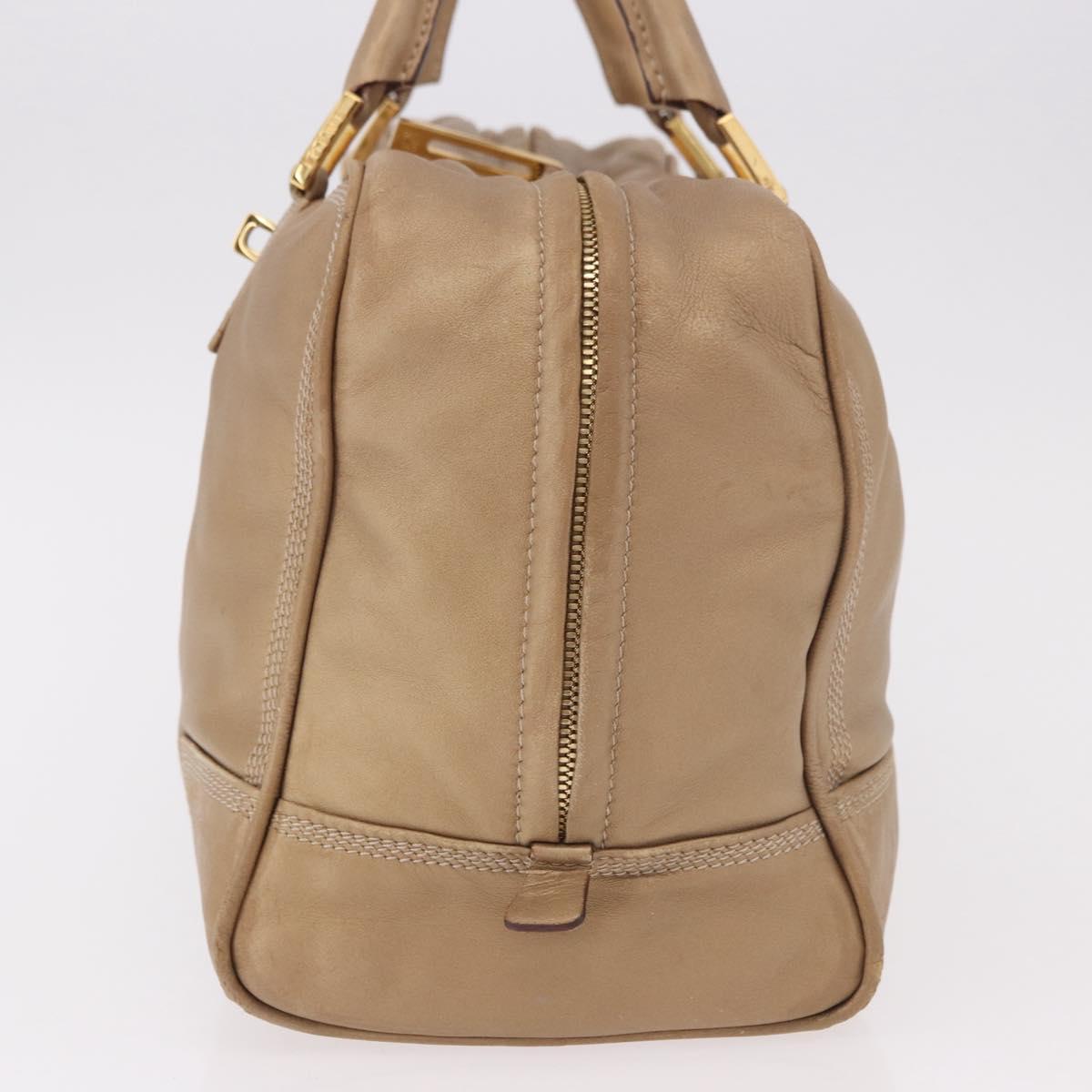 LOEWE Anagram Amazonas Hand Bag Leather Beige Gold Auth bs35616