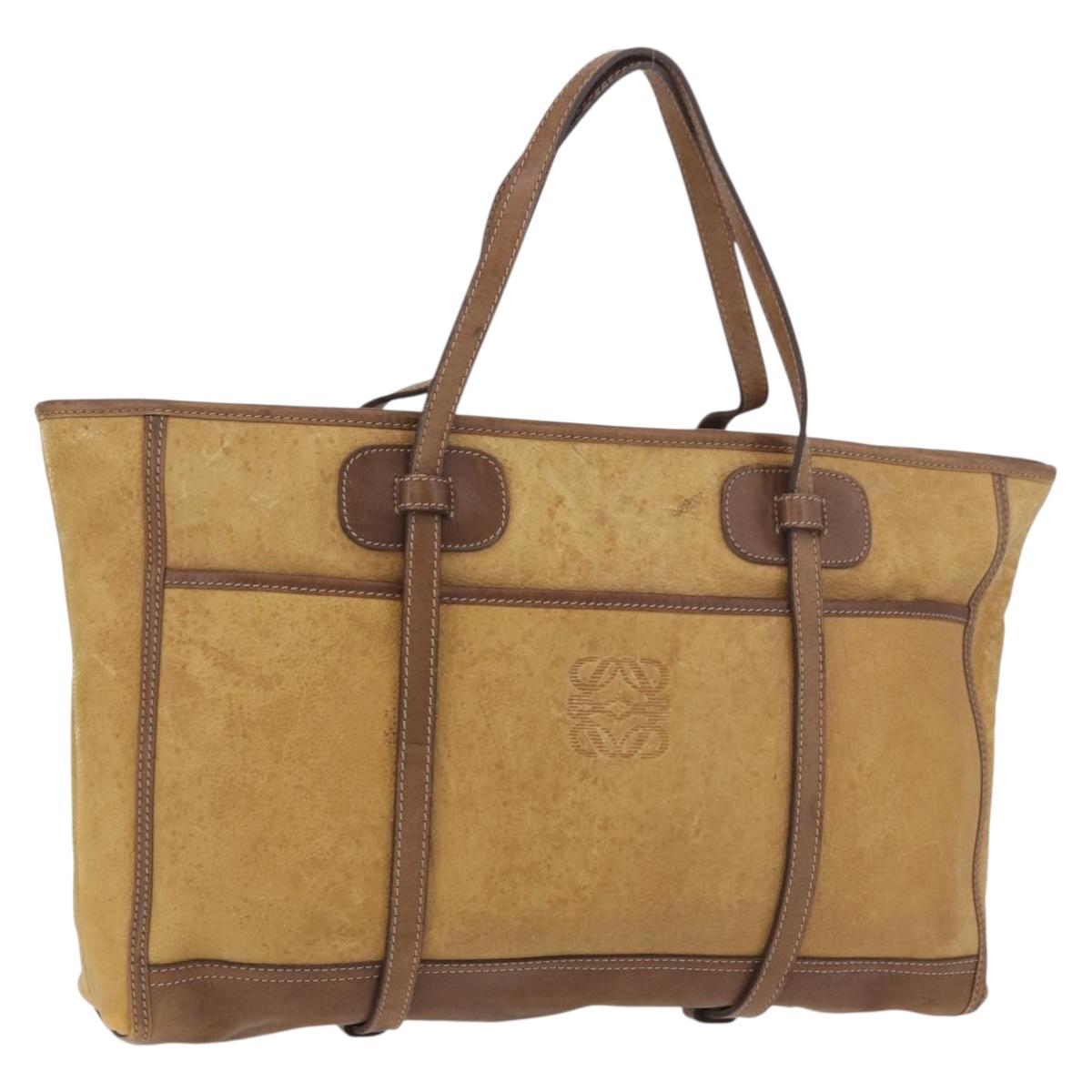 LOEWE Anagram Tote Bag Canvas Beige Gold Auth bs35617
