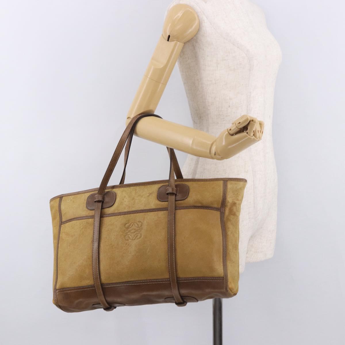 LOEWE Anagram Tote Bag Canvas Beige Gold Auth bs35617
