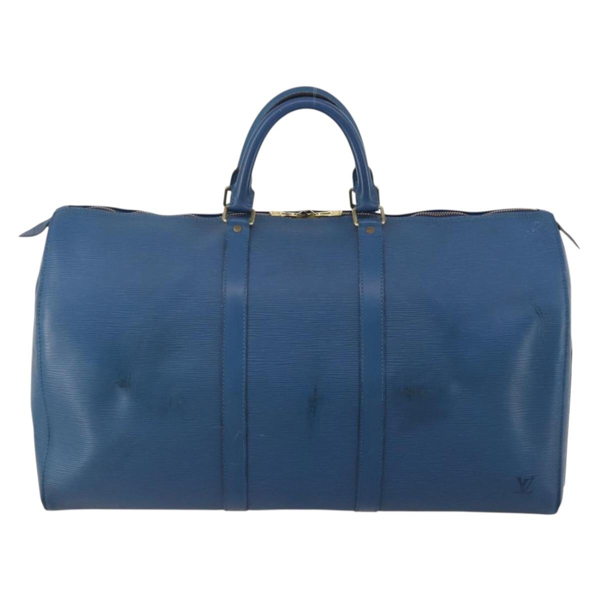 LOUIS VUITTON Epi Keepall 50 Boston Bag Blue M42965 LV Auth bs35627