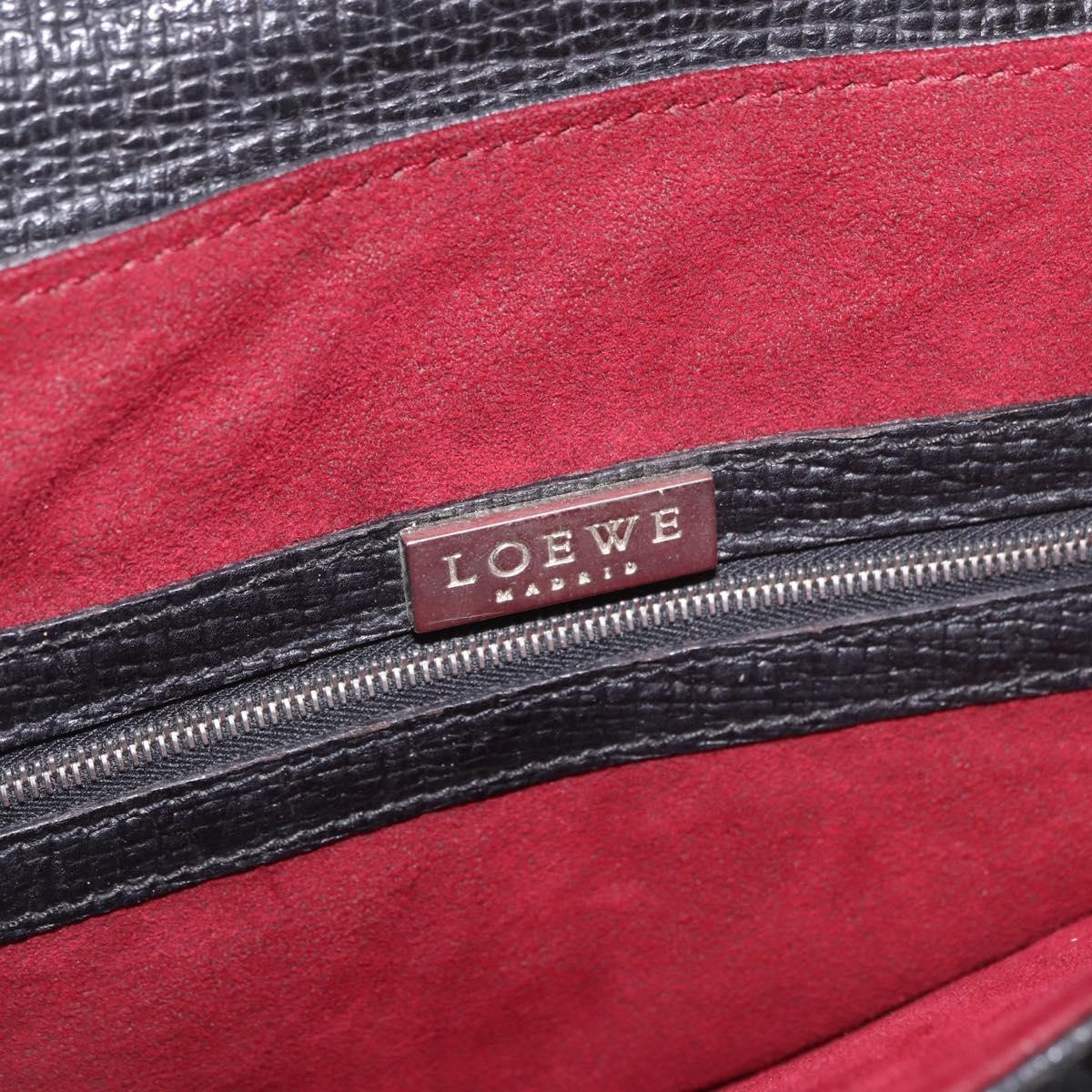 LOEWE Hand Bag Leather Black Silver Auth bs35634