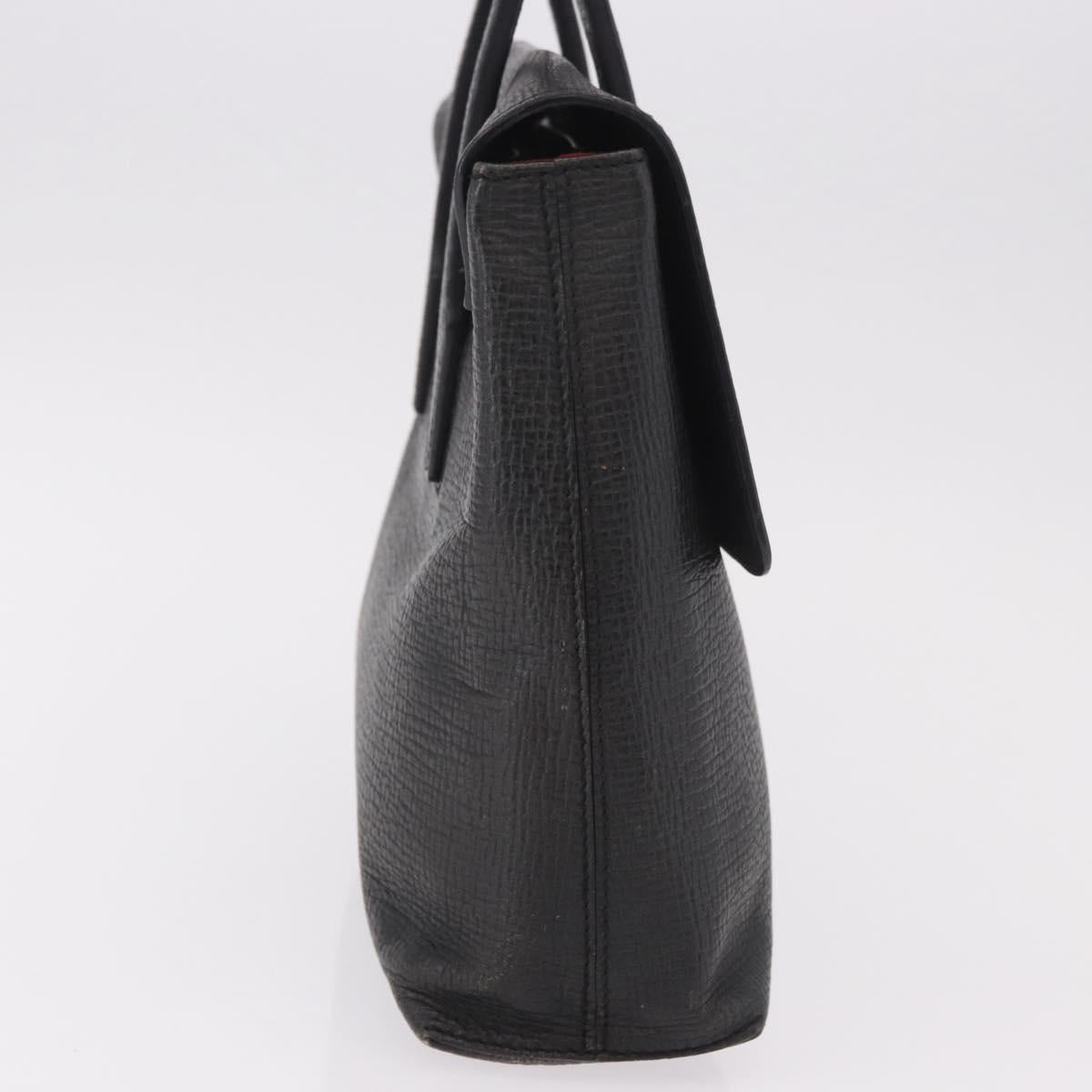 LOEWE Hand Bag Leather Black Silver Auth bs35634