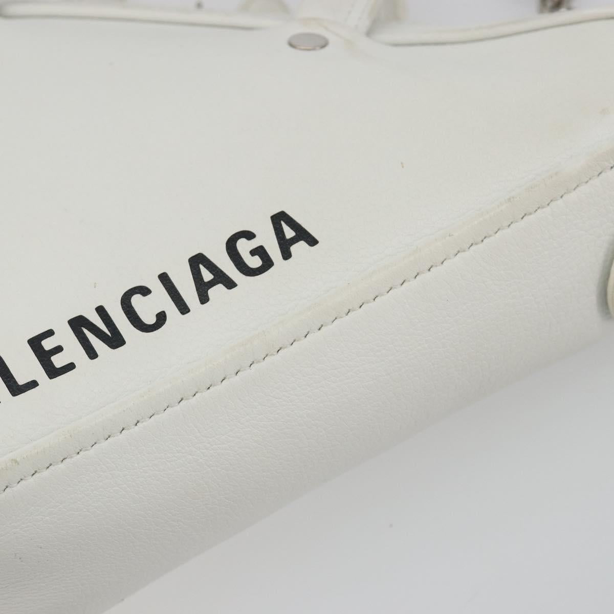 BALENCIAGA Triangle Duffel Bag Leather 2way White Silver 527272 Auth bs35637A