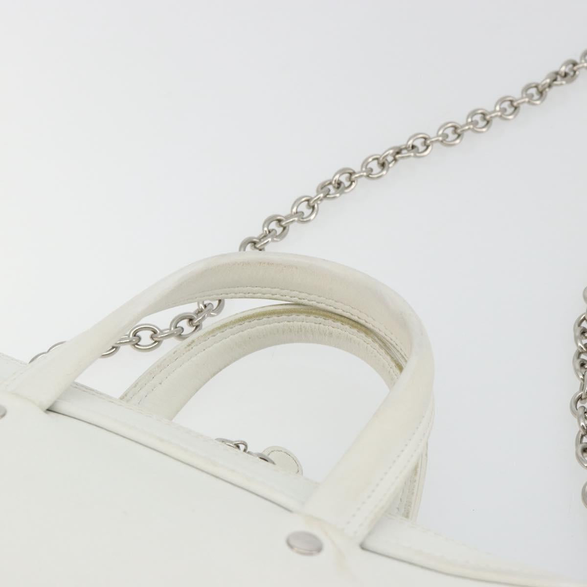 BALENCIAGA Triangle Duffel Bag Leather 2way White Silver 527272 Auth bs35637A