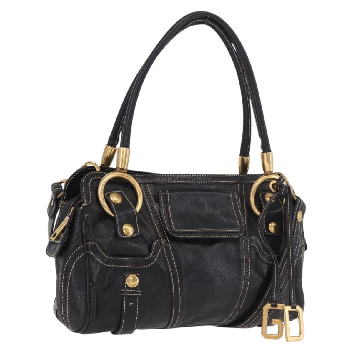 DOLCE&GABBANA Hand Bag Leather 2way Black Gold Auth bs35638A