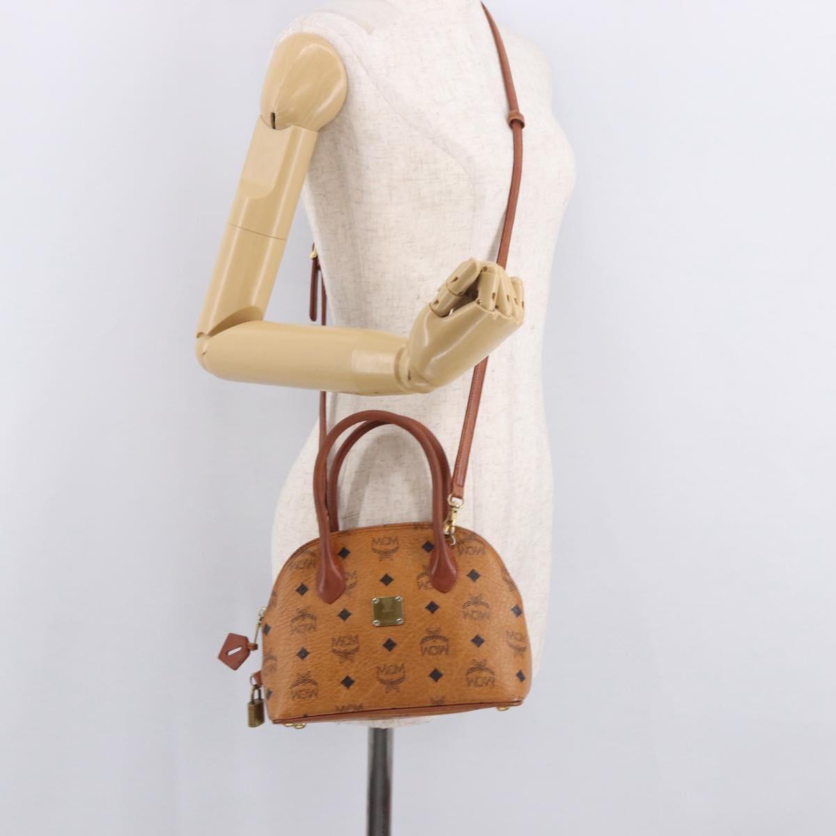 MCM Vicetos Logogram Hand Bag PVC Leather 2way Brown Gold Auth bs35639