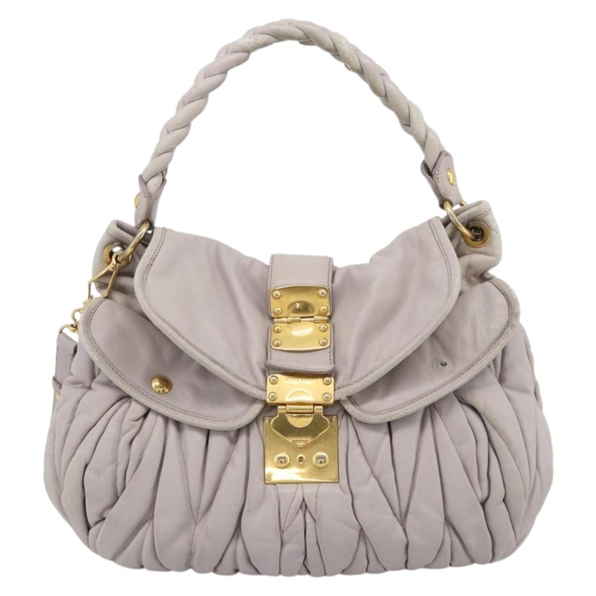 Miu Miu Matelasse Shoulder Bag Leather 2way Pink Gold Auth bs35641