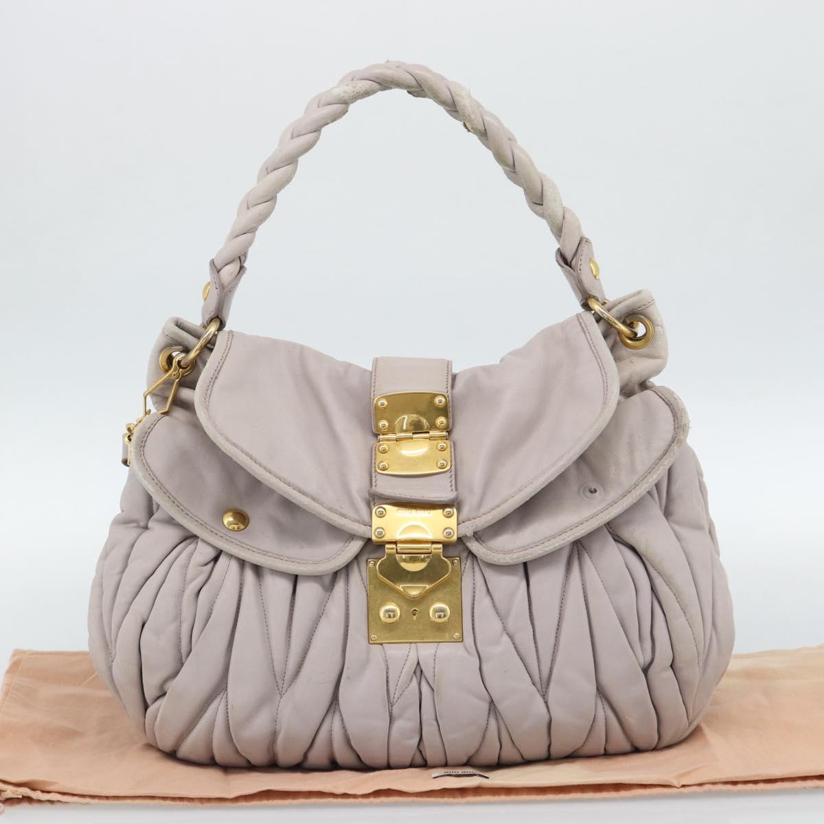 Miu Miu Matelasse Shoulder Bag Leather 2way Pink Gold Auth bs35641