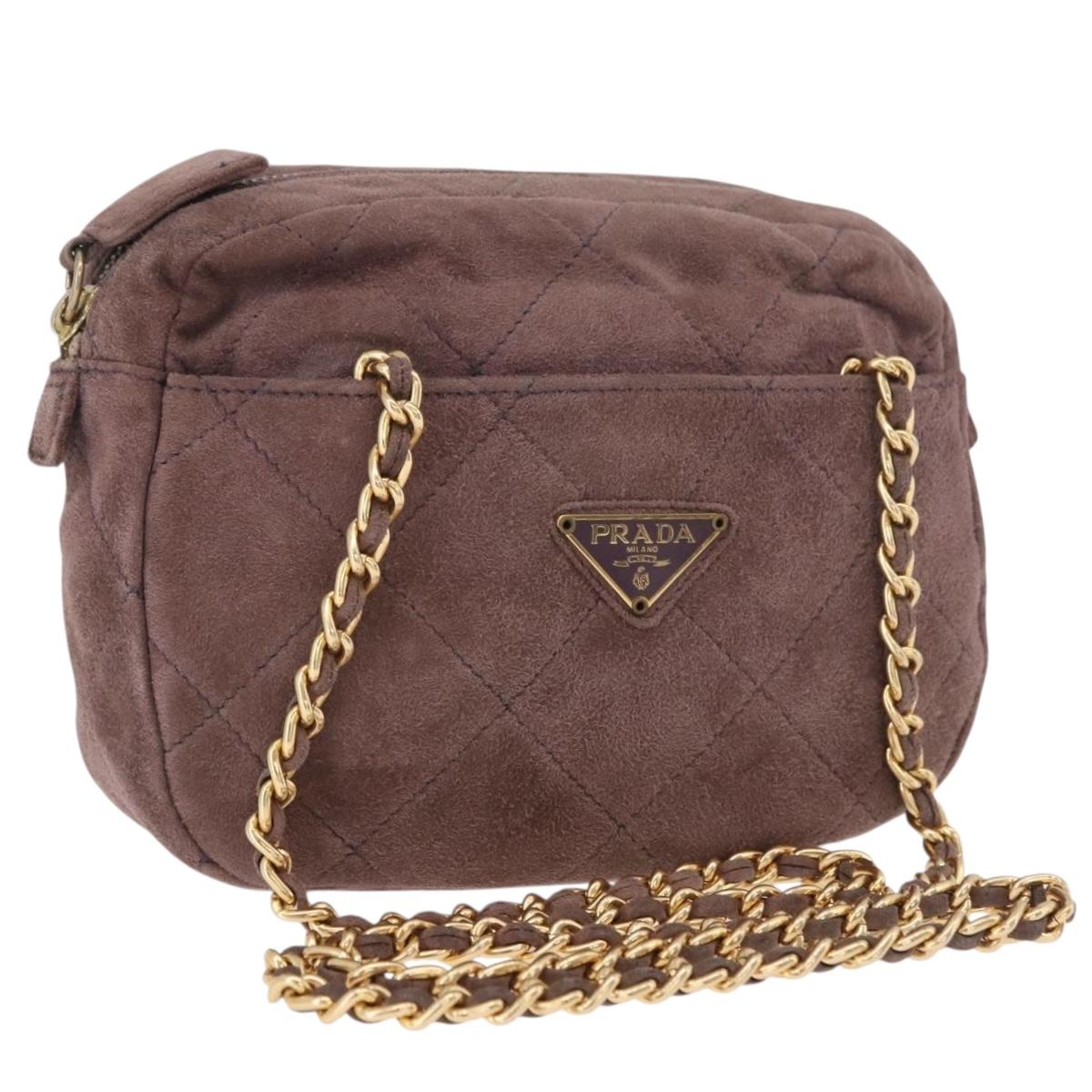 PRADA Chain Shoulder Bag Suede Purple Gold Auth bs35642A