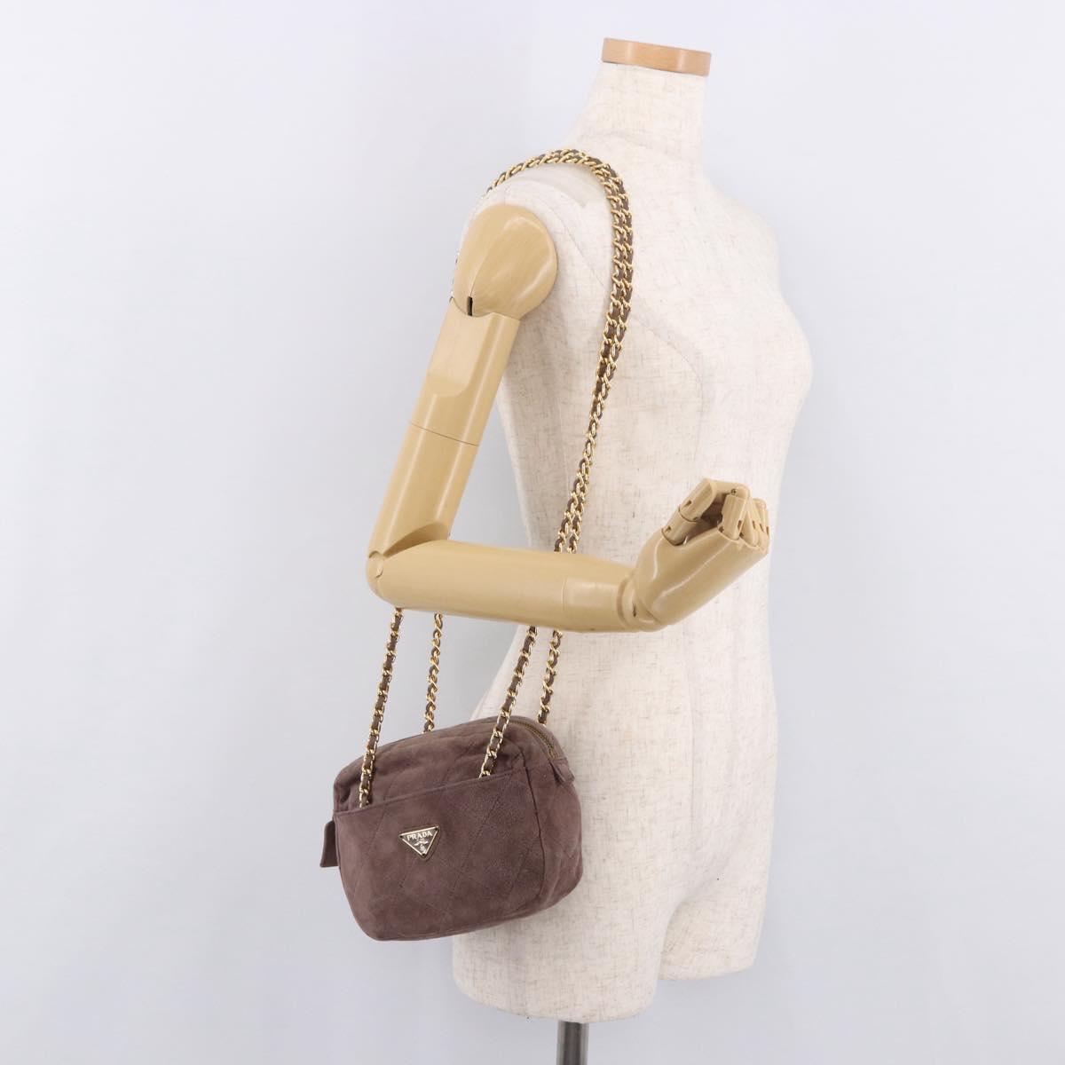PRADA Chain Shoulder Bag Suede Purple Gold Auth bs35642A