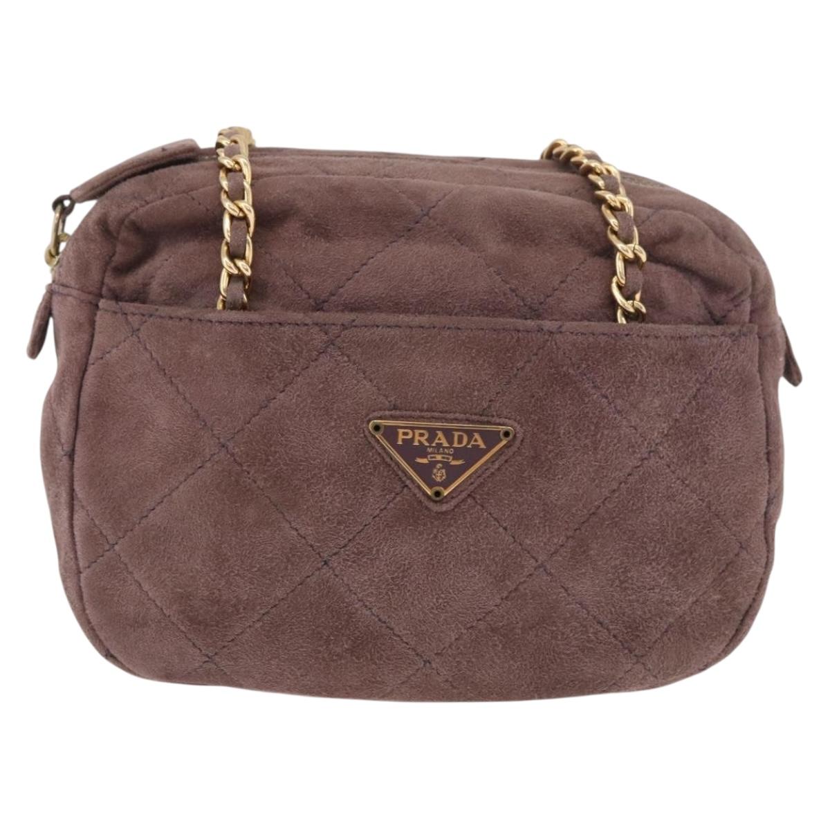 PRADA Chain Shoulder Bag Suede Purple Gold Auth bs35642A