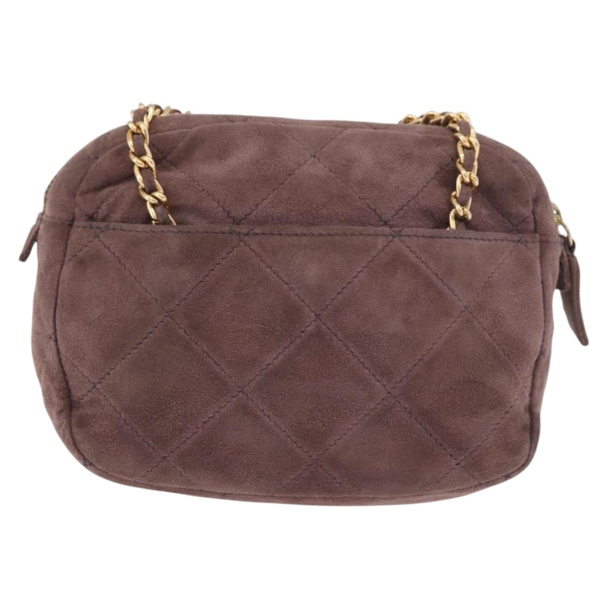 PRADA Chain Shoulder Bag Suede Purple Gold Auth bs35642A