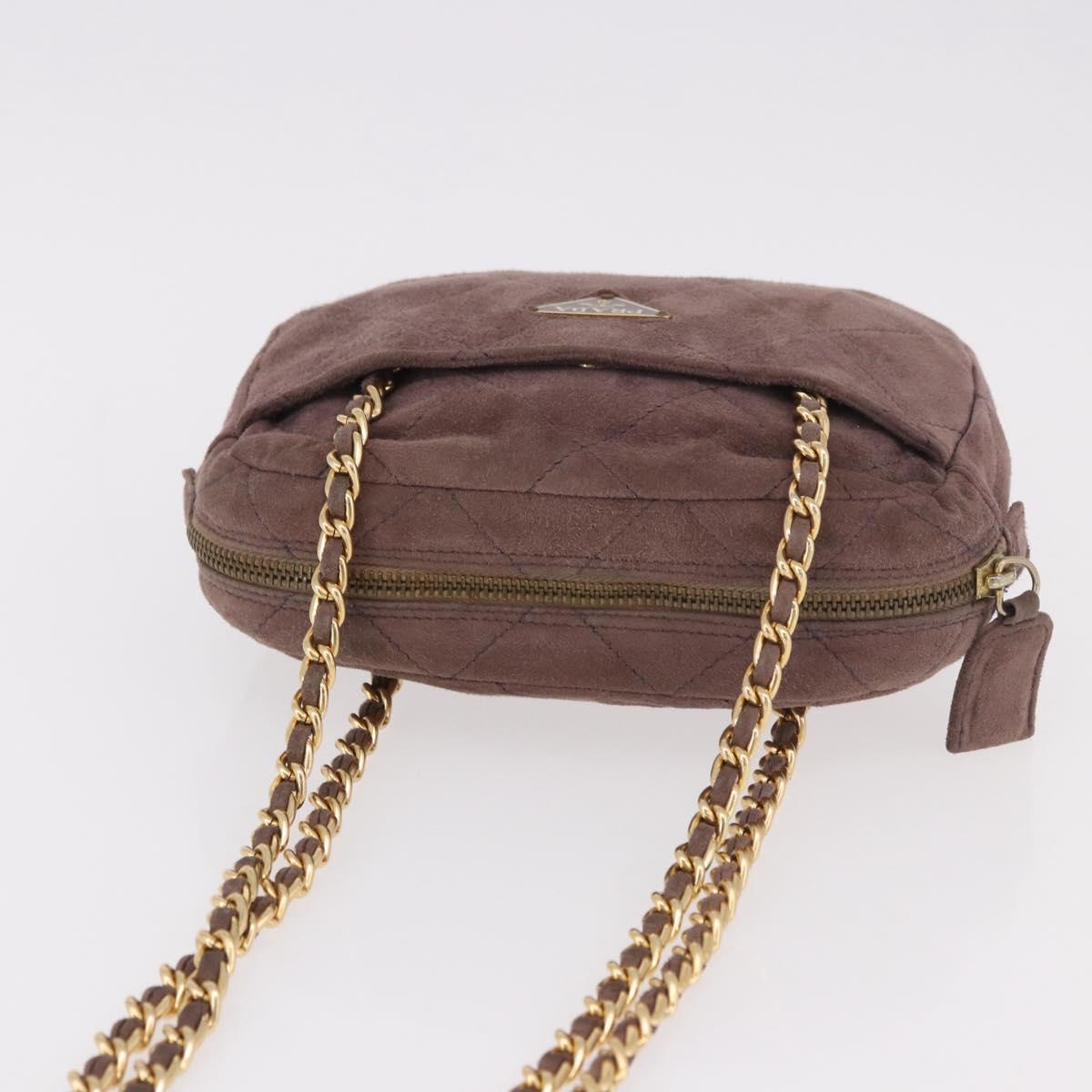 PRADA Chain Shoulder Bag Suede Purple Gold Auth bs35642A
