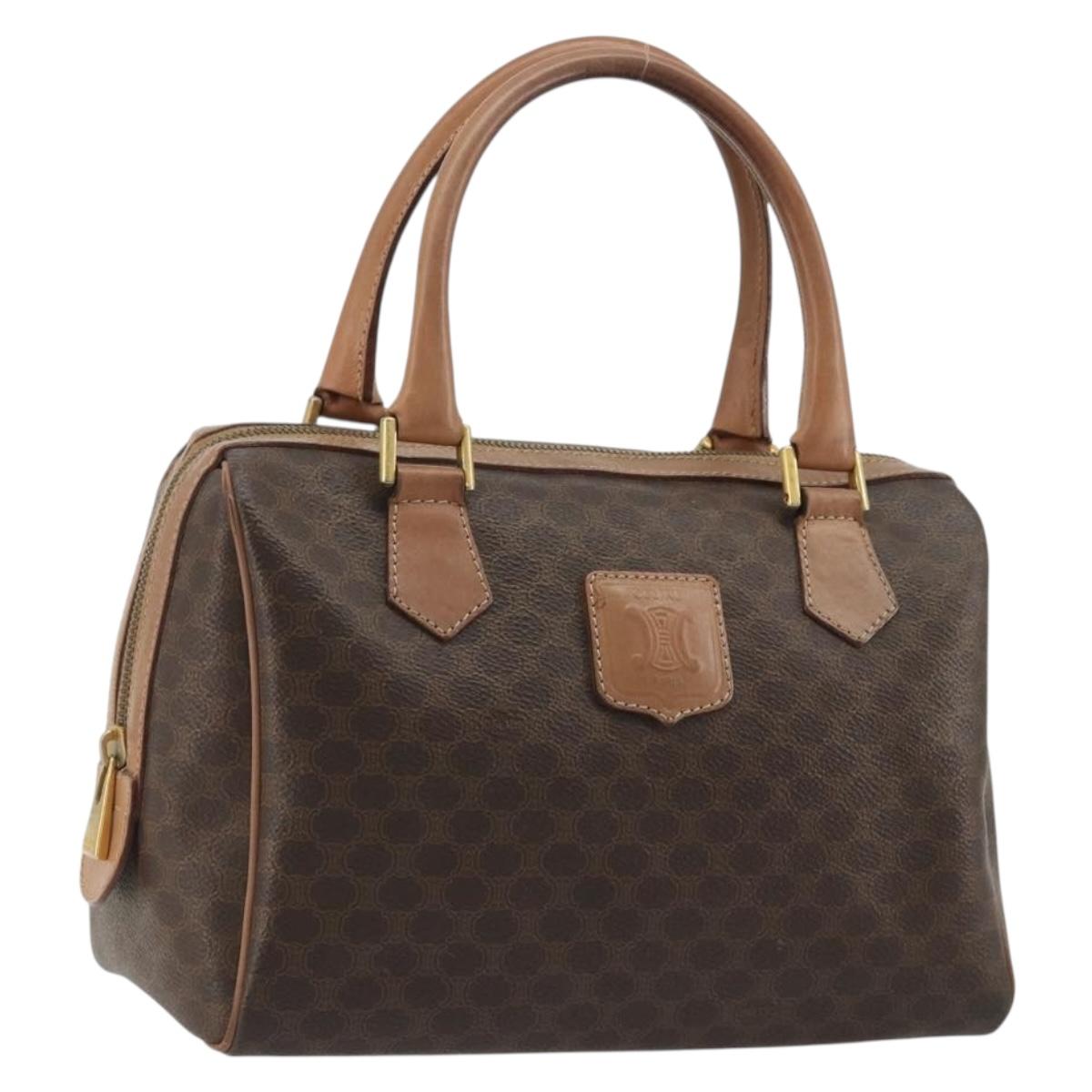 CELINE Macadam Canvas Hand Bag PVC Leather Brown Gold Auth bs35649
